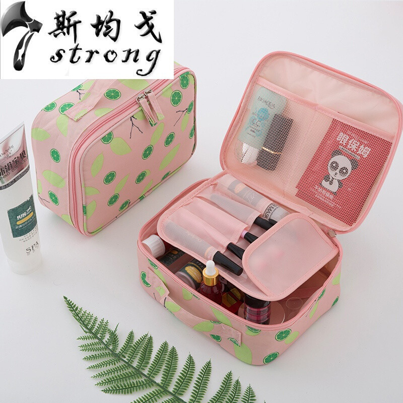 少女心化妆包可爱小号便携大容量多功能韩版简约便携化妆品收纳包浅蓝色半月包_1 粉底桔子-A款