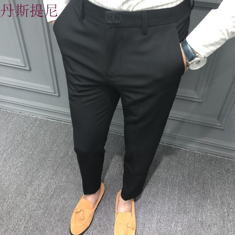 春装韩版修身休闲西裤男士九分裤小脚裤青年免烫男9分裤子潮 28 黑色