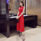 2018夏季女装时尚性感露腰修身显瘦收腰连衣裙气质小礼服长裙 XL 红色