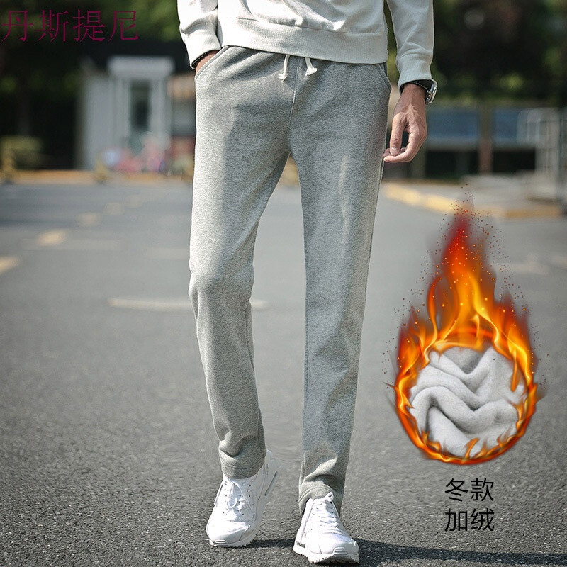 春夏季薄款宽松男士运动裤男直筒卫裤针织大码休闲长裤子_5_1 XL 冬(厚)-浅麻