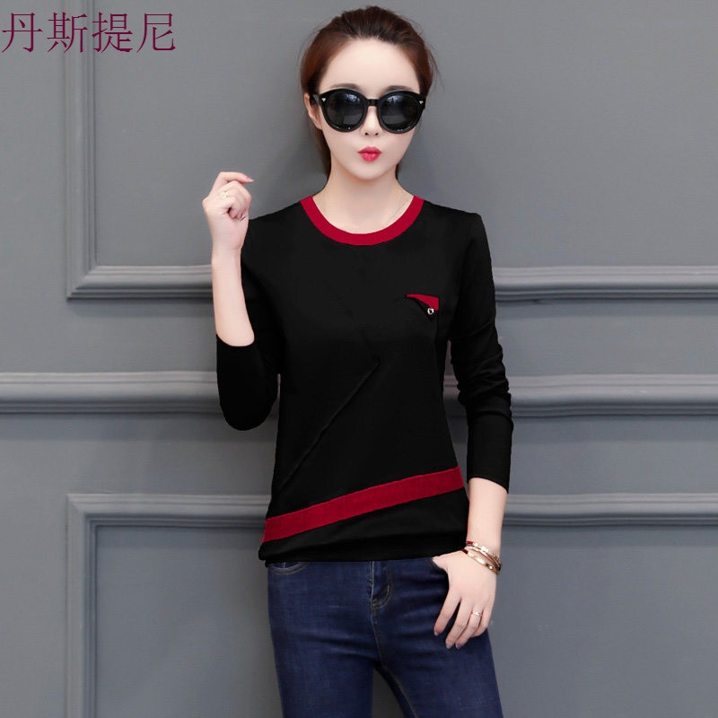 韩版2018秋季女装时尚百搭打底衫上衣服翻领显瘦长袖_8 S T1518黑色