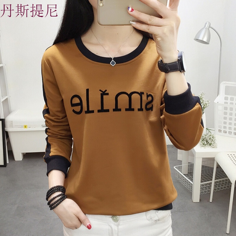 秋季上衣女2018秋装打底衫女长袖宽松衣服女装百搭韩版潮_2 XL-建议121-135斤 8589卡其