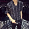 韩版潮夜场男士型师上衣服装理社会精神小伙网红男模帅气衬衫_1 XL 黑细条