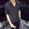 韩版潮夜场男士型师上衣服装理社会精神小伙网红男模帅气衬衫_1 XL 黑细条
