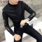 秋季韩版男士修身型长袖理师衬衫衣服男模夜店潮流帅气型师_5_2 XL H204黑色