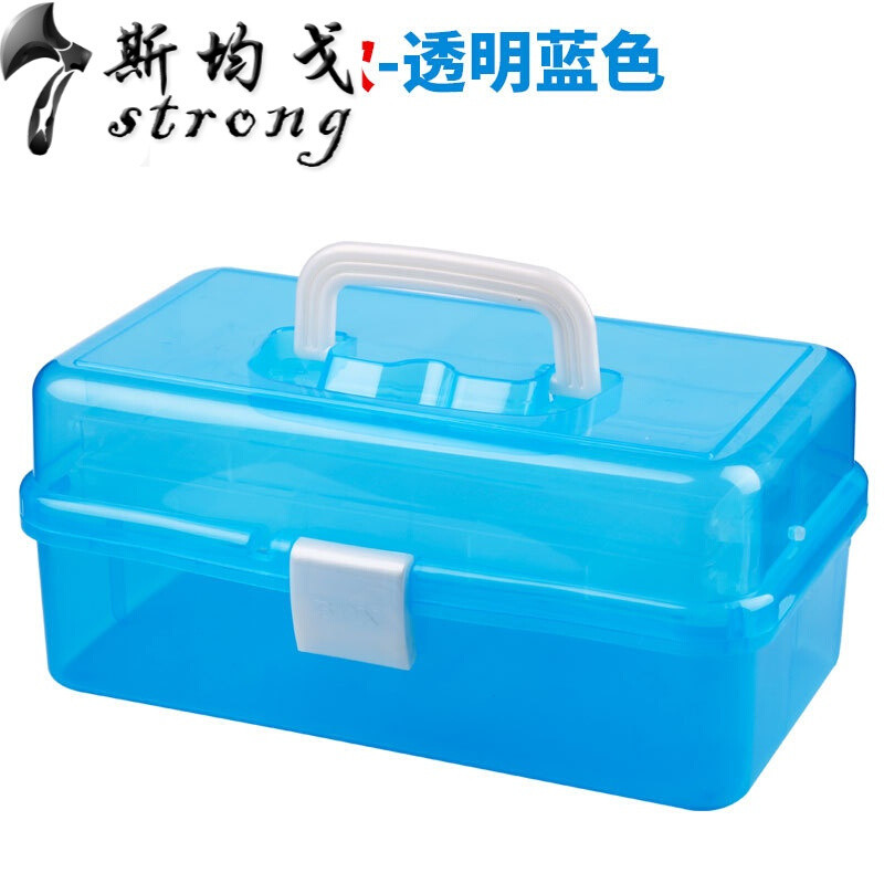 美术工具箱小学生绘画画箱用品美甲收纳盒塑料家用大号三层手提式_5 【升级加厚款】蓝色透明