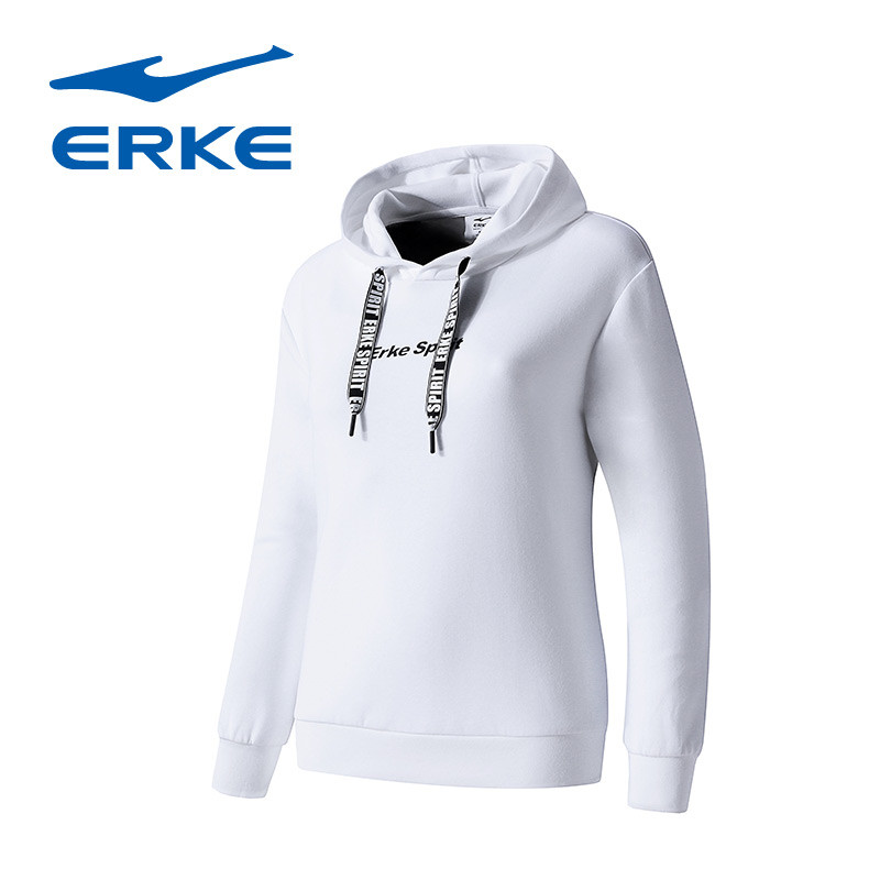 鸿星尔克（ERKE）卫衣女2018秋季新款连帽卫衣女子学生宽松套头运动外套女1221841_1 L 正白