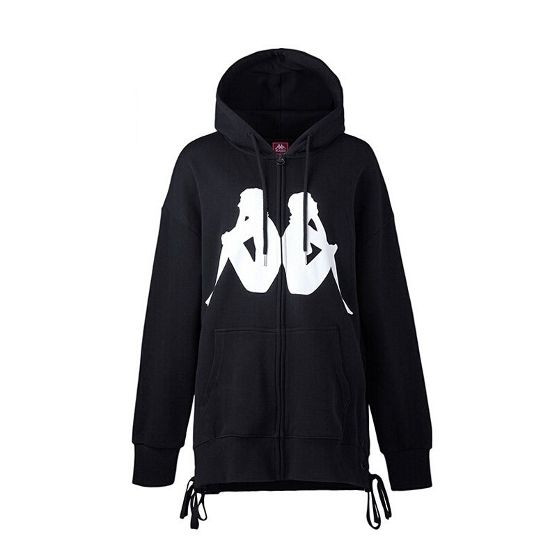 KAPPA/卡帕专柜女子运动服2018秋款针织卫衣LOGO外套|K0862MK59D L 黑色0862MK59D-990