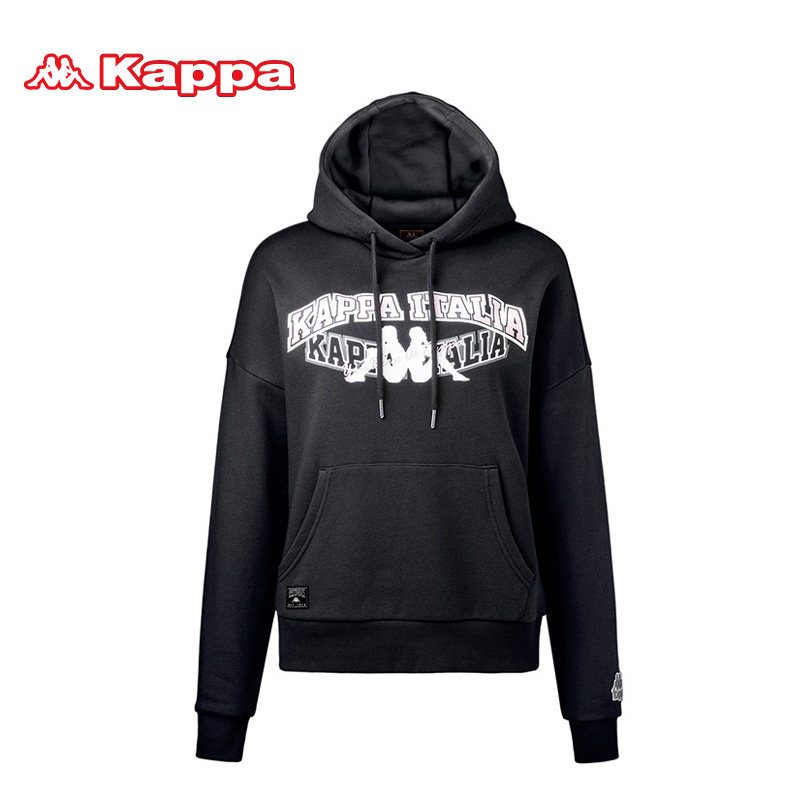 KAPPA/卡帕专柜女子运动服2018秋款连帽套头针织卫衣|K0862MT85D L 黑色0862MT85D-990
