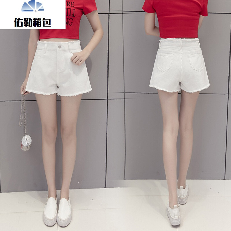 白色破洞牛仔短裤女夏季薄款上下毛边高腰阔腿裤宽松学生韩版裤子zyx 27 白色