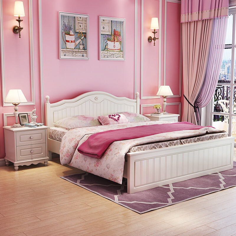 A家家具 床 韩式床 儿童床 床双人床 卧室家具 实木床 公主床家具 法式床 婚床 欧式床 木质皮质床 1.5米排骨架