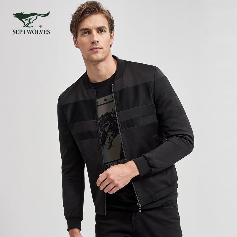 七匹狼夹克新款时尚男士棒球领夹克jacket男外套茄克_1 165/84A/M 001(黑色)