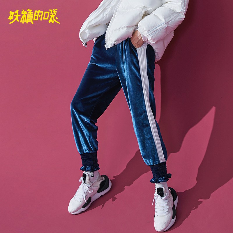 妖精的口袋Y韩版休闲哈伦裤女秋装2018新款宽松长裤运动萝卜裤女K XL 深墨绿色