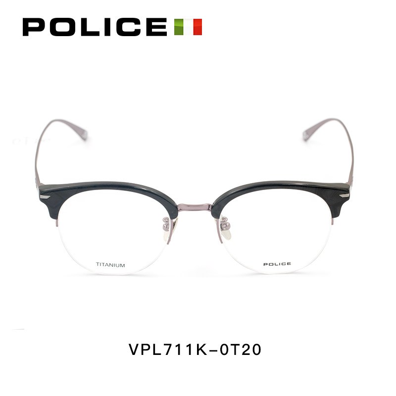 意大利POLICE半框镜架时尚板材金属眼镜框光学眼镜架个性 亮珍珠深灰色VPL711K500T20