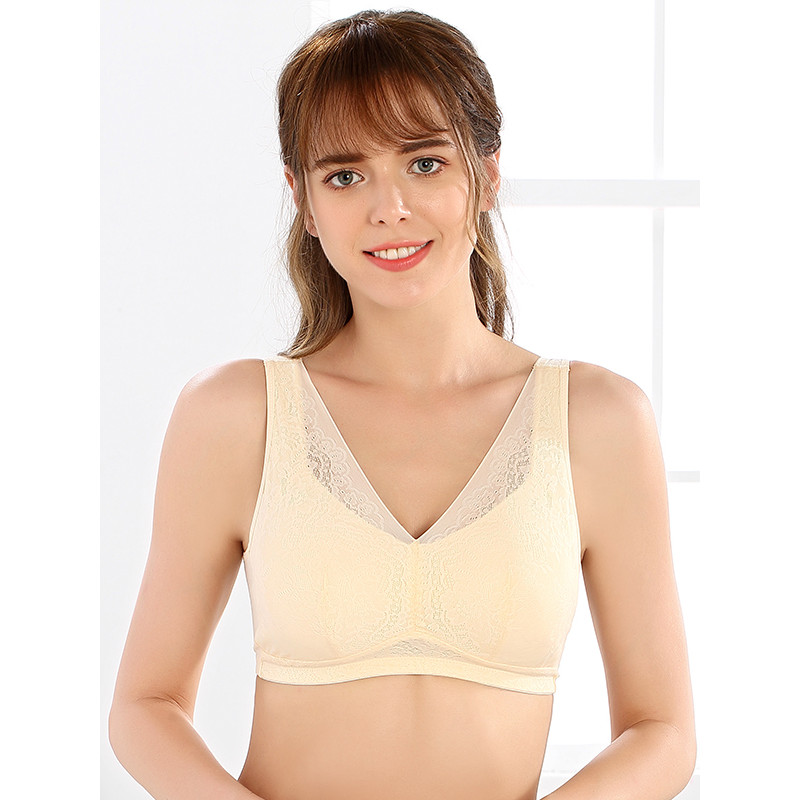 依曼丽聚拢侧收蕾丝无钢圈内衣 背心式睡眠文胸女DYK7118 XL 肤色