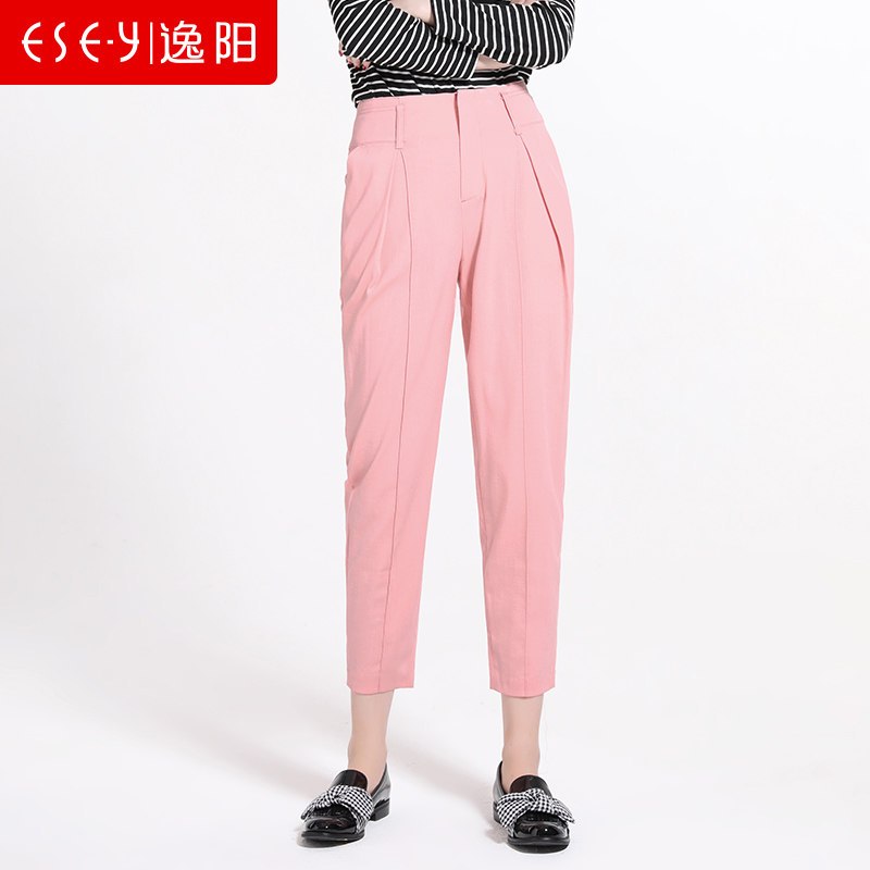 高腰哈伦休闲裤粉时尚2018秋新款女裤子正品百搭简约 29/11 粉色