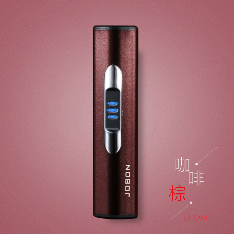 Jobon中邦充电打火机防风电子点烟器超薄个性创意男士 咖啡棕