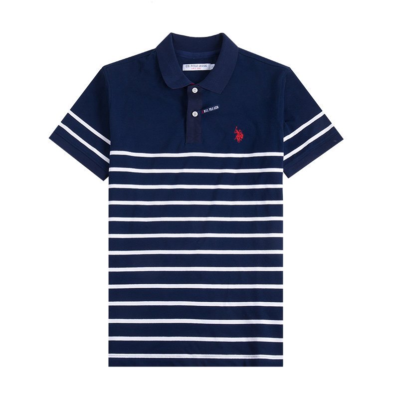 U.S.POLOASSN.男短袖休闲polo衫潮流新款修身休闲翻领条纹T恤 XL/180 藏蓝条纹-K