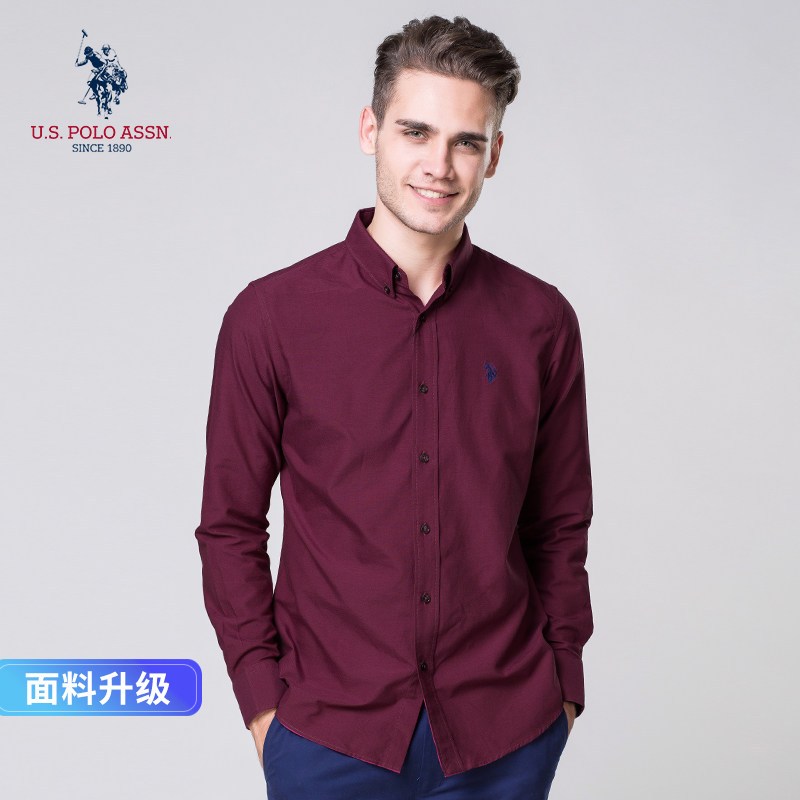 U.S.POLOASSN.长袖衬衫男纯棉修身帅气新款牛津纺商务休闲衬衣 S/165 酒红色-50913