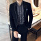 丹杰仕精神小伙青年西服套装男士商务正装两件套修身新郎结婚礼服英伦西装男套装 S 卡其色