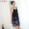 宽松韩版清新带睡裙人造棉睡衣女夏纯棉中裙大码棉绸家居服新品 165(L) 牛仔蓝