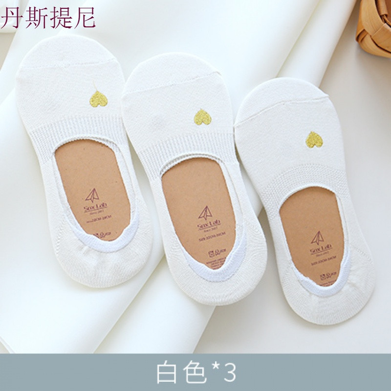 3双装船袜女纯棉浅口隐形袜薄款短袜硅胶防滑低帮夏全棉少女袜子_1 均码 白色+白色+白色-浅口