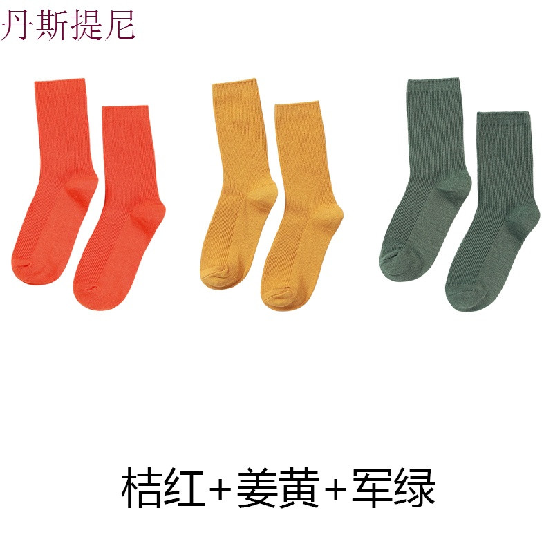 堆堆袜薄款女春秋袜子女中筒韩版学院风纯棉韩国日系紫色潮长筒袜 均码(收藏优先发货) 桔红+姜黄+军绿