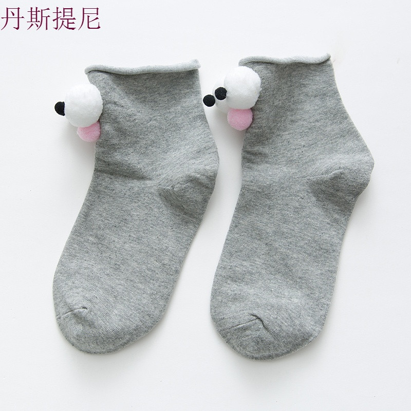 ins抖音立体大眼睛袜子女春秋款3d短袜可爱搞怪卡通中筒袜长袜潮 眼睛在前 浅灰色3双