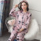 春秋季睡衣女长袖套装薄款冰丝大码韩版宽松丝绸两件套真丝家居服_8 L（100~115斤） 蓝色