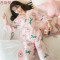 和服睡衣女秋季长袖纯棉两件套装狮子韩版清新学生春秋大码家居服_2 XXL FZ#663白色（送眼罩）