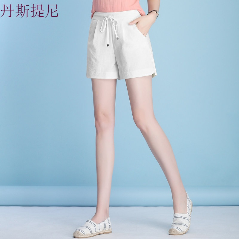 韩版短裤女夏季2018新款宽松大码高腰阔腿裤休闲白色薄款热裤子女 3XL 白色