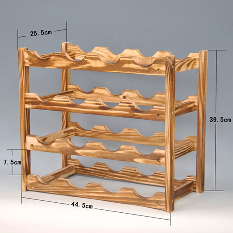 实木家用红酒架摆件创意葡萄酒架酒瓶收纳架欧式红酒架瓶架 加强版四层碳化酒架