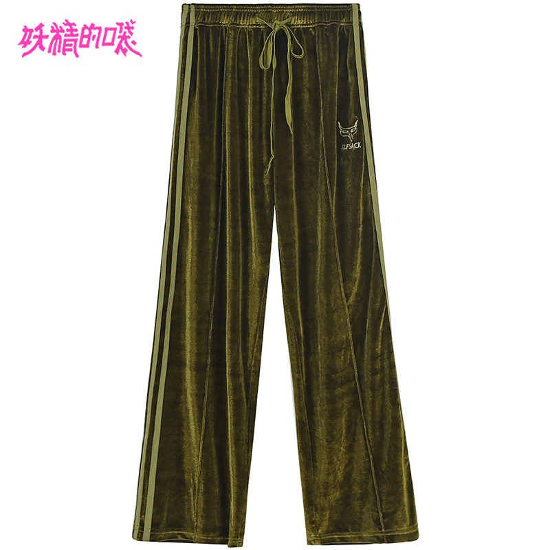 妖精的口袋Y秋裤子女2018新款欧货宽松直筒休闲裤秋装chic阔腿裤Q M 运动绿色