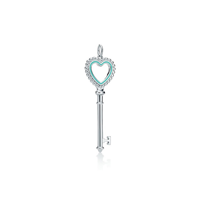 TIFFANY&CO.蒂芙尼 925银 欧美风格 KEYS系列银色心形珐琅钥匙吊坠珠式心形钥匙吊坠 送恋人 心形钥匙吊坠TY-27340628