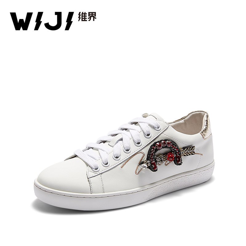 WIJI2018秋季新款休闲街头小白鞋水钻街拍ins港风韩版网红女鞋潮_1 白色 39