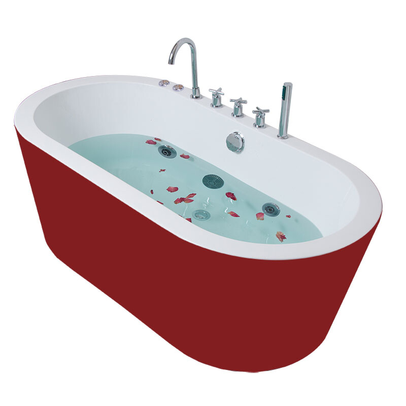 浴缸家用情侣日式浴缸浴盆卫生间小户型按摩五件套澡盆独立式冲浪家用 宽边冲浪-红色- 1.5M