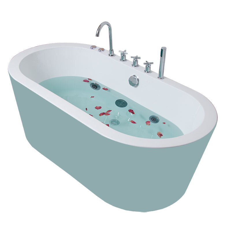 浴缸家用情侣日式浴缸浴盆卫生间小户型按摩五件套澡盆独立式冲浪家用 宽边冲浪-蓝色- 1.5M