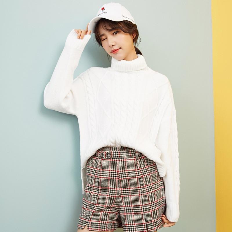 美特斯邦威慵懒风毛衣女冬装款高领套头毛衫打底衫小清603319 155/80A 白色