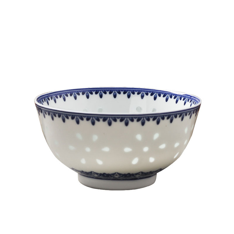 景德镇青花玲珑瓷器碗釉中彩金玉满堂碗陶瓷碗饭碗4.5英寸一个装