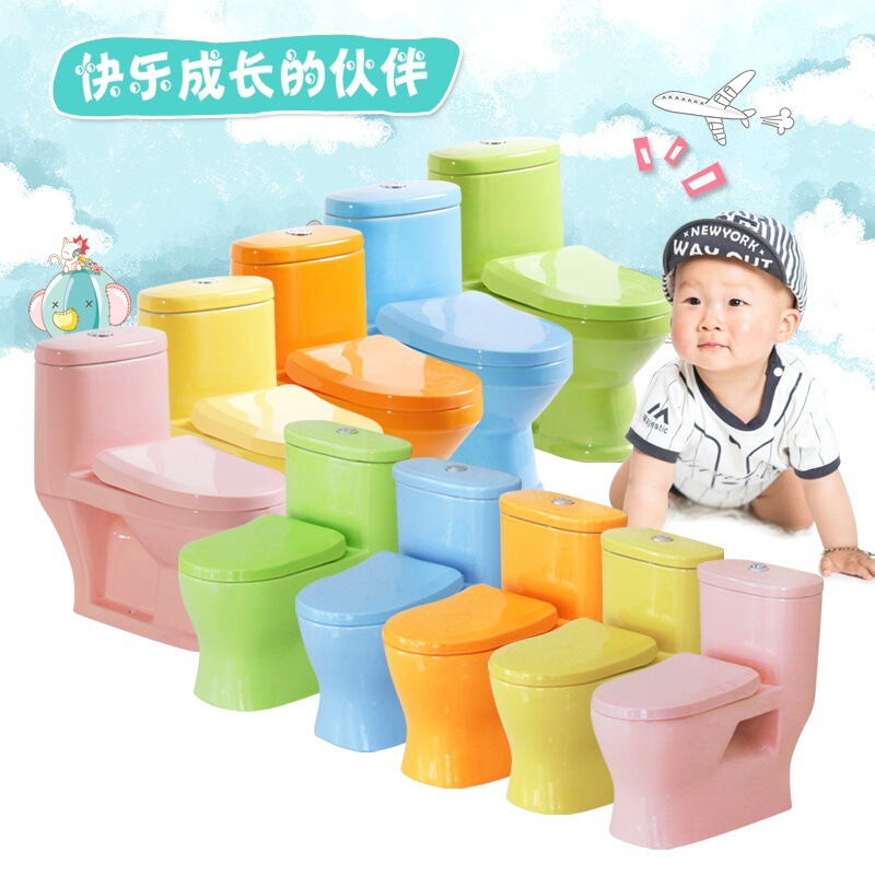 卫浴洁具幼儿园工程彩色儿童马桶小孩抽水马桶陶瓷儿童卫浴坐便器 A款双绿色 默认尺寸