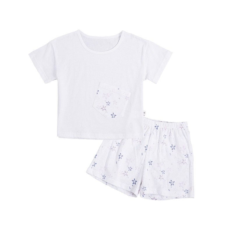 儿童短袖套装夏季顶瓜瓜顶呱呱女童纯棉宽松甜美清新家居服套装 150cm 白色