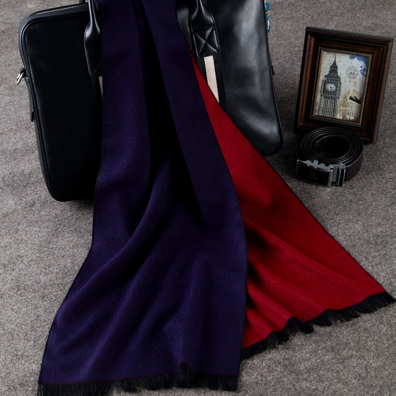 2018年围巾男士羊毛围脖针织AB面双色保暖百搭青年无穗_5 藏红色