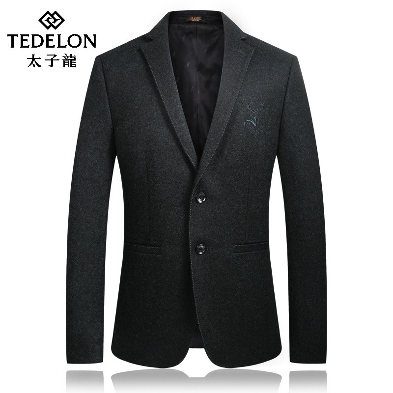 太子龙羊毛呢修身休闲男西装便西礼服外套6835 48 墨绿色