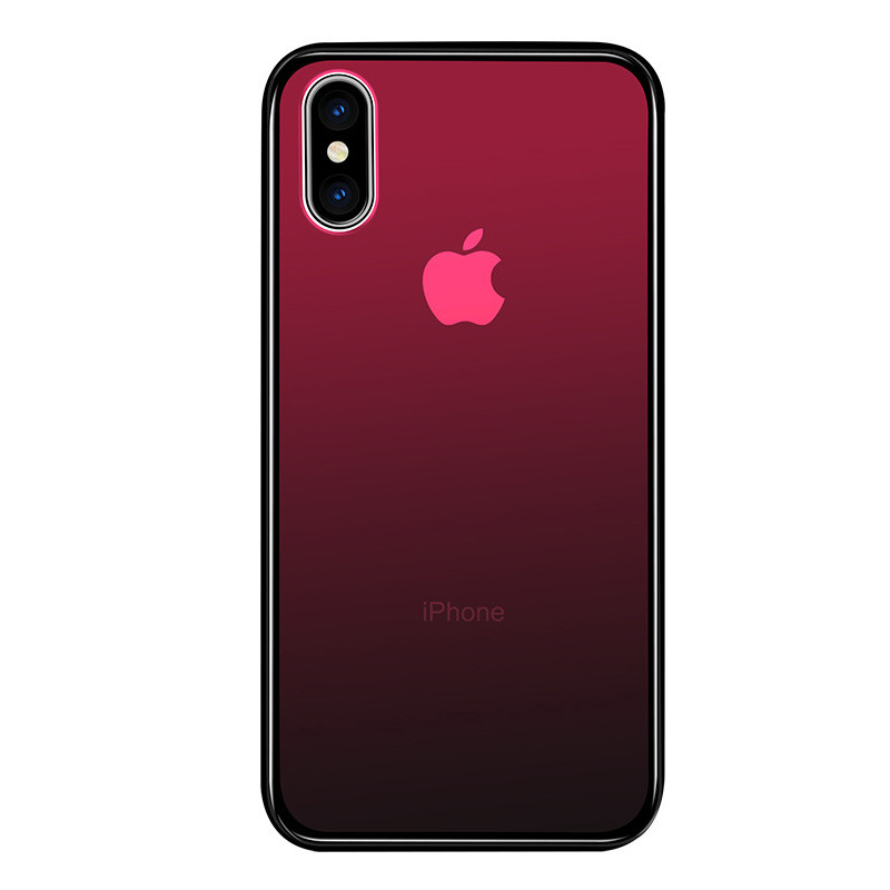 酷猫(my cool cat) 苹果x手机壳 半透渐变钢化玻璃软边硅胶 苹果7 iPhone 8Plus手机保护套全包边 XR赤焰红