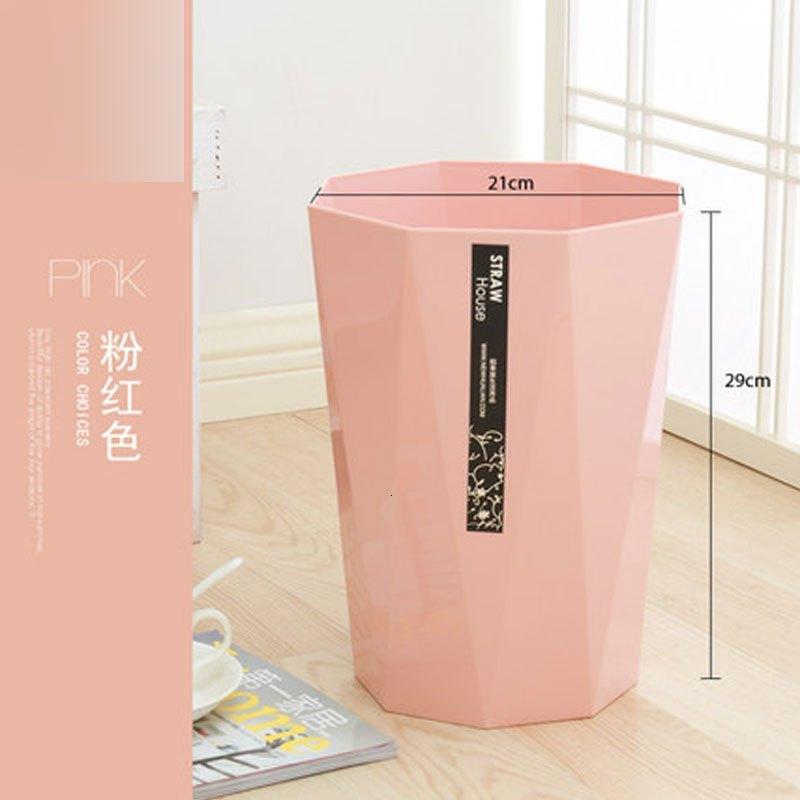 PP塑料八边形垃圾桶无盖收纳桶加厚家用厨房卫生间塑料垃圾桶多功能时尚创意生活日用清洁用品_8_2 粉红色