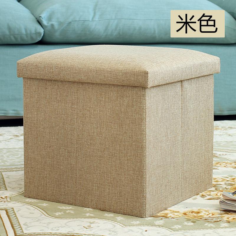 棉麻收纳凳可坐人沙玩具收纳储物凳子多功能储物换鞋凳收纳箱子_2_1 米色（正方形）