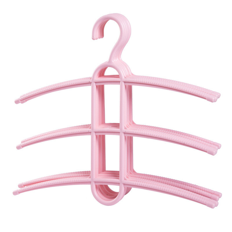 晒衣架5只装鱼骨型居家衣橱3层防滑塑料衣服挂衣晾晒衣服挂架粉色5个_6 粉色