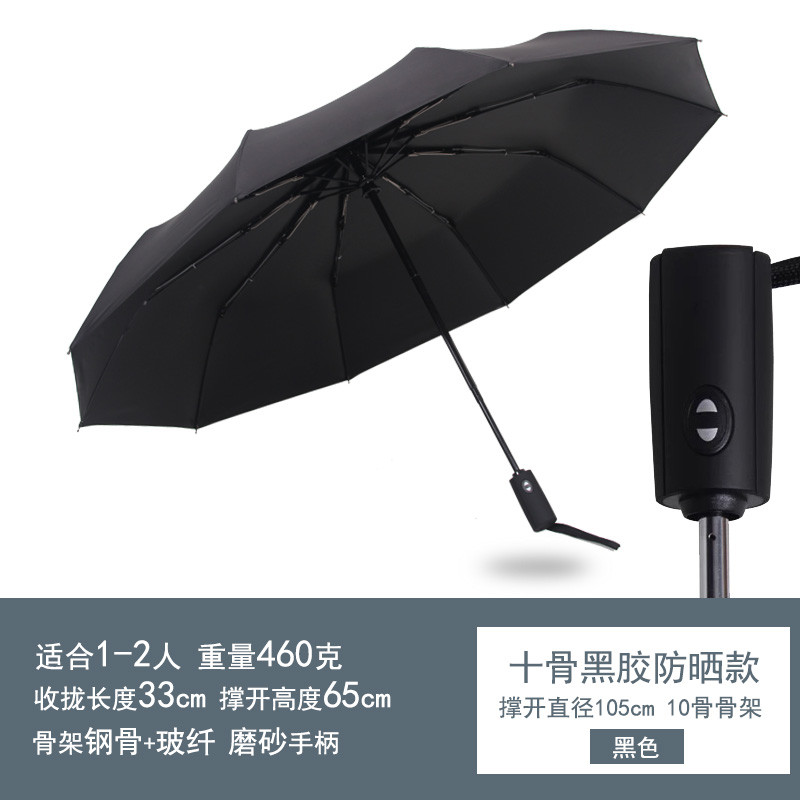 雨伞反向伞反骨伞长柄加大双层免持式车用汽车伞广告_6 10骨黑胶防晒105cm黑色