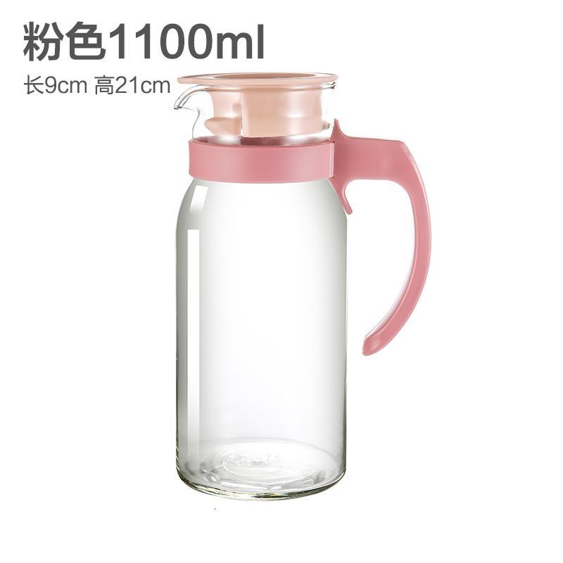 大容量冷水凉水壶泡茶壶透明玻璃果汁饮料壶家用_4 粉色1100ML