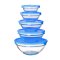 圆形玻璃冰箱保鲜碗带盖大小号收纳便携家用透明微波炉食品保鲜盒通用简约保鲜碗家用_1_1 C款五件套碗蓝色